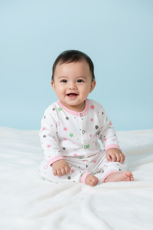 2 Piece Suit - Stars - White/Pink Baby Model