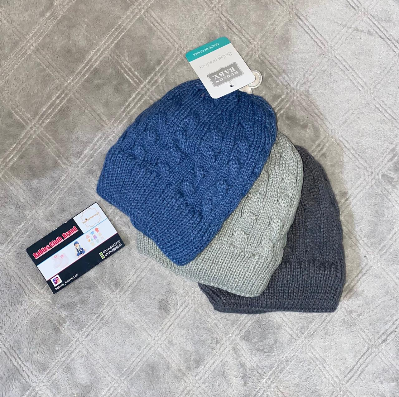 Baby Pack of 3 Wool Cap - Winter (Blue, Light Grey, Dark Grey)
