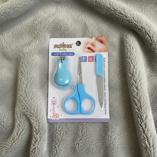 Blue Flower Baby Nail Care Set on Grey Fur