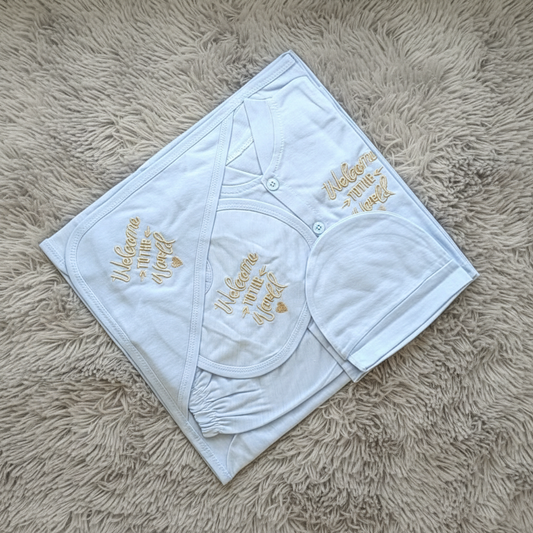 Blue Starter Set on Grey Fur Blanket